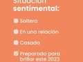 Mi situación sentimental es que me estoy preparando para el 2023.  ¿Cómo te preparas para el año que viene?  Empiezas a usar esa herramienta de planificación que tanto querías y vas viendo qué tal te funciona.  Contratas ese servicio que querías que iniciara en enero para ver cómo te vas sintiendo desde ya.  Empiezas a hacer ejercicio poco a poco y a tu ritmo, sin obligaciones, sin que sea duro y sin que tenga que ser lunes.  Haces journaling en ese cuaderno que tienes con algunas páginas en blanco, y vas viendo cómo va influyendo en tus pensamientos para luego adquirir el diario o cuaderno para ir de lleno con esta práctica.  Investigas quién es la psicóloga o profesional de salud con la que quieres atender a esa cita que has pospuesto todo el año, llamas, vas viendo qué tal y luego agendas para empezar a tratarte.  No tienes que empezar en enero, puedes empezar desde ya. Me encanta que el final del año puede ser un espacio para empezar sin tanta presión y exigencia.  Un mes que puede permitirte ser honesta pero compasiva contigo.  Y así, poco a poco, y con mucho amor hacia ti misma es que te preparas para brillar ¿Estás lista?  Nuestro calendario 2023 es esa herramienta compasiva que te acompaña, te regala frases y colores inspiradores, pero siempre está a tu lado para contenerte cuando haga falta y priorizarte porque lo vales.  En el link en mi bio @eva_herbert lo consigues con envío gratis si estás en República Dominicana.  Desde cualquier parte del mundo, escríbenos a beautyvaluelatinoamerica@gmail.com para enviarte los detalles de envío.  Y si vives en Santo Domingo, prepárate que pronto te tengo una sorpresa 🫢🥹✨