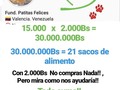 Vamos amigos, faltan 10 sacos!! . Aquí lo único que NO SUMA, es la INDIFERENCIA!! . Con 2.000Bs. Que compras?? NADA!!, Porque ni para un pasaje en Bus alcanza. . Pero miren como nos ayudaría si todos, una vez a mes, donarán 2.000 Bs, cuánto es eso? Para que el mundo lo entienda...$ 0.02 . Vamos, ayúdanos a ayudar!! Invita a amigos, conocidos, familiares a donar 2.000bs al mes. . #juntospodemos #ayuda #juntosesmasfacil #donate #help #NOalaindiferencia