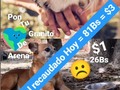 Logramos recaudar solo $3 = 81Bs el día de hoy! Tristes, porque estamos contando con sus granitos de arena, con sus aportes, para hacer otro abono a la deuda que tenemos por alimento de.la manada. No es cualquier deuda, es una que nos mantiene una puerta cerrada, y que me preocupa, como no se imaginan, Mi manada, no ha sabido lo que es el hambre, porque a pesar de que no logro pagar la totalidad de sus alimento, me daban crédito, por eso debo tanto. Pero ahora, ya no me despacharan más hasta estar ponerme al día.  Pudo tu apoyo, no te pido millones, solo te pido, un granito de arena. 🙏