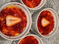 Strawberry creme brulee using the strawberries my sweet father-in-law gave us 😋