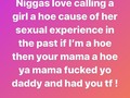 Y’all men need to grow up and change your mentally! What girl that’s grown af ant never had sex It’s 2020 ! Not 1820 !