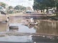 Av Jacinto Lara a la altura del banco Bicentenario las aguas negras acabaron con el asfalto.  La comunidad pide Soluciones a la problemática que además de afectar el tránsito es un foco de enfermedades.  #Elojodelacalle  #PuntoFiJo  #noticias