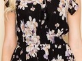 Vestido chifon floral negro escote en v y entalle en cintura
