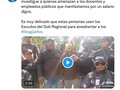 Como Legislador del @clebaragua solicito se investigue a quienes públicamente amenazan a los docentes #Aragüeños y empleados públicos del estado que manifestamos por un salario digno.  Debe llamar la atención de los cuerpos de seguridad y de las autoridades civiles del estado estas imágenes porque es muy delicado que estas personas usen los Escudos del Gobierno Regional para amedrentar a los #Aragüeños