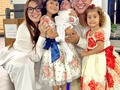 Antes que lo piensen: AQUÍ YA NO HAY TERCERO 🤪🤪😜  Felicidades @mariacgonzp @juankmilo89 por esa princesa divina!! Juanita Gómez González en su bautizo 🫶🏼🤞🏽  Outfit Mamá @officialmatrioska  Outfit bebés @majafashionoficial
