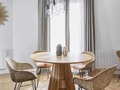 MESA COSMOS 💫🪐 Para lograr un comedor fresco y en tendencia. La textura en madera lo es todo! 🪵.  Recuerda que las mesas circulares son súper opción para espacios reducidos .🌜🌛  COMOS - Comedor para 4-6 personas.💫 Encino al natural o en negro.🟤⚫️ Órdenala a 3 MSI. ✔️🟢