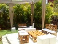 Mobiliario lounge de paletas para eventos al aire libre # fiestasfedia #loungeparty #pallets #palletfurniture