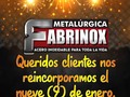 💥Queridos clientes nos reincorporamos el 9 de enero⚙️ • ‼️LOS ESPERAMOS ‼️ • SIEMPRE CON LA MEJOR ATENCIÓN Y CALIDAD QUE SOLO @mfabrinox LES OTORGA 💥