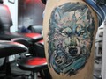 Una mejor foto, #lobo #wolf #tatuaje #wolftattoo #tattoo #whitewolf #colortattoo hecho en mi tienda @lienzovivo #inkedup #ink #bogotá #colombia @cheyenne_tattooequipment