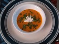Birthday dinner soup course - roasted red pepper bisque