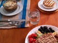 Tonight's Dinner - French Onion soup, sauteed Brie, and Salad Nicoise with Seared Tuna aioli.
