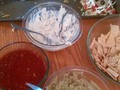 and the rest of Cinco de Mayo dinner - tostadas, guacamolé, salsa rojo