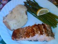 Friday dinner - grilled salmon, steamed asparagus, and baked potato - all Grandma's fav's...it was her birthday!