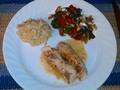 Pollo di Saltimbocca, Risotto, Spinaci Saute.