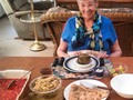 Grandma's birthday dinner. Steamed artichokes with curried mayo, tomato/avocado salad, brown rice pilaf, ginger/lime marinated grilled salmon, fruit stuffed jello for dessert.  Happy Birthday!!! :D