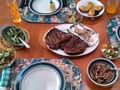 Father's Day Dinner Grilled fish with lemon dill sauce for Grandma, Bourbon glaced porterhouse for Poppi and me (I could only eat half my steak...so I get a repeat tomorrow!) Twice baked taters, steamed snap peas, and sautéed mushrooms.