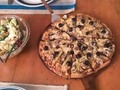 Tonight's Dinner: Homemade Combo Pizza cooked on the grill and tossed salad.