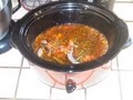 Shanks in crockpot, cover with veggies, add stock fresh herbs and simmer covered for three hours