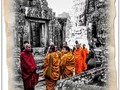 ... of Ancient Ways ... Monks touring Wat Bayon  near Angkor Wat - Seim Reap Cambodia