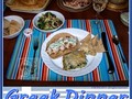 My home-cooked Greek Dinner - souvlaki, spanokapita, hummus & pita chips, and of course a Greek Salad!