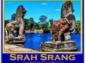 Temple lions guard Srah Srang, the royal baths of Angkor Thom near Siem Reap Cambodia