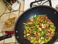 From my really B.I.G Wok* ... Tonight's Dinner: Cashew Chicken  with Asparagus Tips served on Stir Fried Lo Mein  I really love 😋 Asian Cuisines, and because the pandemic had my local favorite Thai, Hunan, Japanese, Vietnamese & Korean cafes shuttered, I dug deep into the interwebbies and got schooled on the Far Eastern sauces and other techniques. I still prefer to leave all that chopping, dicing & slicing to the Asian chefs, but I have upped my Wok skills significantly!  *as opposed to my medium or little woks! 😋🤣😋 #TonightsDinner