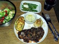 Tonight's Dinner: Surf & Turf Sautéed Lobster Tail Grilled Beef Tenderloin smoothered Mushrooms steeped in Cabernet Sauvignon  Steamed Asparagus  Twice Baked Potato   #TonightsDinner  #SurfAndTurf #Lobster #filetmignonsteak