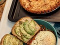 Today's Brekkie:  DeLuxe Breakfast Bowl w/SuperDuper Hashbrowns  (fine julienned potatoes [blanched then fried], diced ham, onion & jalapeño peppers)  Topped with melted cheese and Eggs over easy. Toast of Sprouted Multi-Grain Keto bread w/fresh Avocado slices.  Also, I baked a Dutch Apple Pie for tomorrow's dinner while hashbrowns were ..well.. browning!  #TodaysBrekkie  #BreakfastBowl #Hashbrowns #ham #onion #jalapeños #Eggs  #Toast #Avocado #DutchApplePie