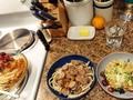 I didn't have to cook last night!!! My friend sent me home from her #BuonNatale dinner with a super-sized #DoggyBag! So all I had to do was dump the combo Ceasar & Caprese salads and scoop out some of the Bucatini al Fredo and slice an Italian Sausage on top, then warm it up slowly in the microwave. 🧑‍🍳  Buon Appitito! #TonightsDinner #leftovers #Ceasar #Caprese #salad #Bucatini #alFredo #ItalianSausage