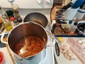 Tonight's Dinner:  Toscana Cacciucco - Tuscany Seafood Soup, especially famed from the port of Livorno. Yes you can think of it as Italian Bouillabaisse if you must. But #Cacciucco is actually the Mother Soup of San Francisco's renowned #Cioppino created by Italian immigrants during the California Gold Rush. Begin by sautéing a few cloves of garlic in olive oil, add diced onion, carrot, celery, bell pepper, peeled and diced tomatoes, and a sprig of basil. Add a liter of fish or seafood stock, some dry White Wine, then set pot to simmer while you prepare seafood. A varied selection of seafood, with & without shells, is a must. I'm using Mahi Mahi for my "white fish" because I had it on hand, Cherrystone Clams, New Zealand Mussels, peeled & deveined Prawns, Sea Scallops, and rings of Calamari. Other seafood can be added or substituted such as - crab, octopus, langostino, abalone, and other fish like cod, salmon, pollock. The more the merrier, and switch it up from one time to the next. Cut fish into bite-sized pieces, rinse (scrub if need be) shellfish, peel prawns. Quickly sear fish and shellfish with olive oil in very hot pan to seal in moisture, add each to pot after searing. Serve Cacciucco with a large salad and thick slices of crusty and hearty whole grain bread - such as this Mediterranean Olive Bread with whole dry cured olives in it, and slathered in #Truffle butter. Buon Appetito!!!