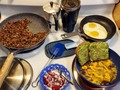 Today's Brekkie:  Meat Lover's Brekkie Hash & Eggs Fresh Raspberries & Cream Keto Avocado Toast My special Brekkie Hash begins the night before by baking a half dozen smallish Russet potatoes, poked with a fork on one side, spread out and nuked 2½ minutes in microwave then rolled over and zapped 2 more minutes and cooled overnight. Next morning coarse julienne the potatoes and begin cooking hashbrowns over medium high heat in 2Tbs bacon drippings. As hashbrowns begin to brown add 1c diced onion and ½c bell pepper. Continue browning, stirring (flipping) occasionally. Add 1c crumbled sausage half dozen strips of diced bacon, both previously pare-cooked, and work jnto hash, turn down heat to low, cover, keep warm. Cook your eggs as you like them, I opted for Sunnyside Up this morning. Toast your favorite bread, I use a sprouted mixed wholegrain flaxseed based keto-friendly bread with only a couple carbs per slice. And complete your Brekkie with your choice of fresh fruit. Enjoy and have a great day! 😋😊😋 #TodaysBrekkie #MeatLoversHash #Eggs #Fresh #Raspberries #Cream #keto #AvocadoToast #Avocado #Toast #meatlover #Hash