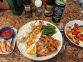 Tonight's Dinner:  Broiled Fresh Seafood Platter - Salmon Fillet, Scallop and Prawn Kabobs. With a Crab Meat Cocktail, Snap Peas, and Garden Salad. The Salmon was dabbed in a Seafood Soy Sauce and seasoned with Thai Basil, Coriander, and Ginger. The Prawn Kabob was dribbled with Lemon Juice then sprayed with Butter flavored PAM, and seasoned with Italian herbs - basil, oregano, thyme, and garlic. The Scallops were drizzled with Lime juice, sprayed with the butter PAM, and seasoned with herbs de' Provence.  The Salmon hit the hot grill (550°F) first with the "pretty" side down for 4 minutes. Flipped the fillet, and poured the leftover soy sauce over Salmon. Foil packet of Snap Peas and dab of butter went down right after the fish. After Salmon was flipped the Prawn and Scallop Kabobs went on the grill. And were turned over after a couple minutes. When Prawns and Scallops were cooked Medium Rare everything was removed from grill. The Crab Cocktail was no but made from pre-steamed Crab Leg meat and Cocktail Sauce - ketchup, horseradish,  Worcestershire and Tabasco sauces, Lemon and Lime juices. Not pictured . . . dessert . . . a slice of Tiramisu! (B'cuz I've been good about following my eating plan, getting in some daily activity, taking my meds and keeping my A1c in the very low 6's!!!😎) Hope your dinner was delicious too! 😋  #TonightsDinner #broiled #Seafood #Salmon #scallops #shrimp #prawns #crab #Tiramisu
