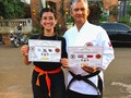 Examen de Cinturón Naranja con mi Sensei, gracias papi por el aguante 🍊🥋