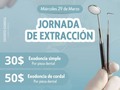 II Jornada: extracciones🦷💙  En esta nueva oportunidad y de la mano de nuestro especialista en cirugía maxilofacial traemos para ti esta súper jornada en exodoncias simples y de cordales🦷  ▪️ Exodoncia simple 30$ por pieza dental ▪️ Exodoncia de cordal 50$ por pieza dental   Esta jornada será válida para este próximo Miércoles 29 de Marzo y tendremos cupos LIMITADOS🙌🏻  Agenda tu cita con nosotros contáctanos vía DM o WhatsApp al ☎️(0412) 629 9571  Estamos ubicados en: 📍Colinas de Bello Monte, subiendo por la Av. Caurimare Frente al IUTIRLA. Caracas - Venezuela  ¡Te esperamos!  . . #cordales #exodoncias #molares #muelasdeljuicio #extraccionesimples #extraccionescomolejas #dientes  #odontologo #saludbucal #odontologia #colinasdebellomonte #caracas #carillasccs #dentista #limpiezadental #venezuela #gingivitis #limpiezadental #placadental #sarrodental #periodontitis #enciassanas