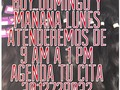 Hoy domingo y mañana lunes festivo atenderemos de 9 am a 1 pm, agenda tu cita al whatsapp +573012728032