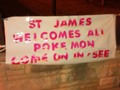 #Pokemongo night adventure sights. Saw this sign outside of a church which is also a pokestop.