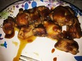 My jagermeister sauce covered chicken chunks on a lovely paper plate haha. #chef #cook #food