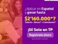 ¡Tu momento de aplicar a una Convocatoria TOP en Español es ahora! 🤩 Además, recibe los mejores Bonos y comisiones*, solo requieres 6 meses de experiencia en áreas comerciales. 💫 ¡Regístrate ya y vive la experiencia! 😎🤙🏻  Conoce más beneficios en TPjobscolombia.com   *Aplican términos y condiciones