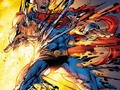 Superman fights Darkseid to keep the sun from…