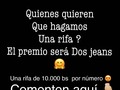 Son dos ganadoras Premio un jeans azul oscuro corte alto y strech, un jeans negro corte medio estrech!!! Serán 70 participantes para darle chance a todas, envía tu número de cédula y escribe al WhatsApp 04123097810 o al direc pide tu número y participa 🤝 el ganador será anunciado el 18 de diciembre 😁